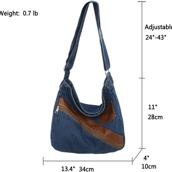 Denim Purse for Women Men Tote Bag with Zipper Crossbody Blue Jean Purses Canvas - Picture 8 of 9
